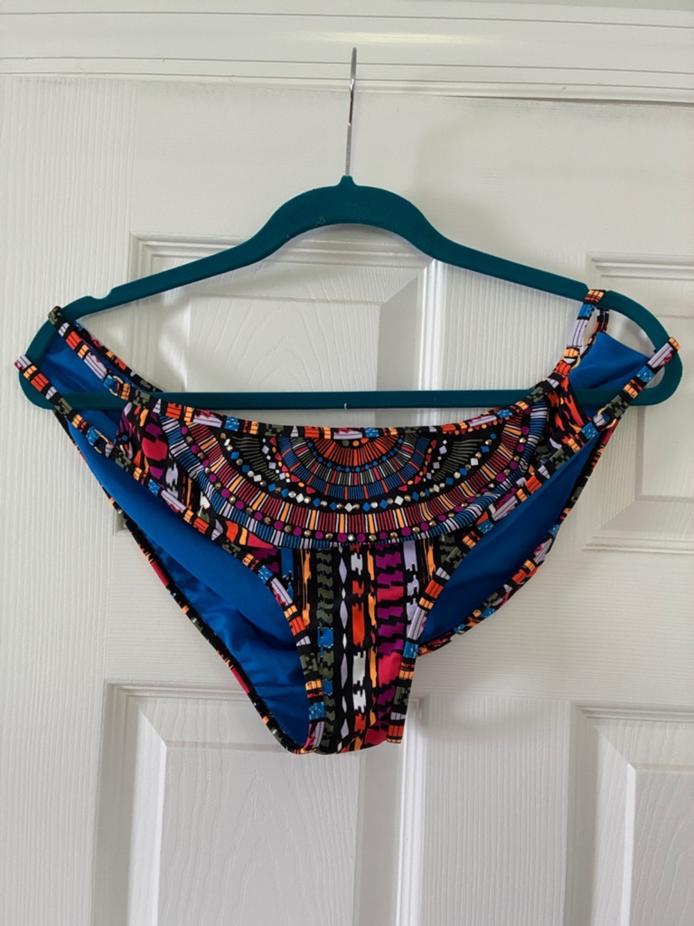 Time and Tru Blue Multicolor Tribal Print Bikini Bottoms